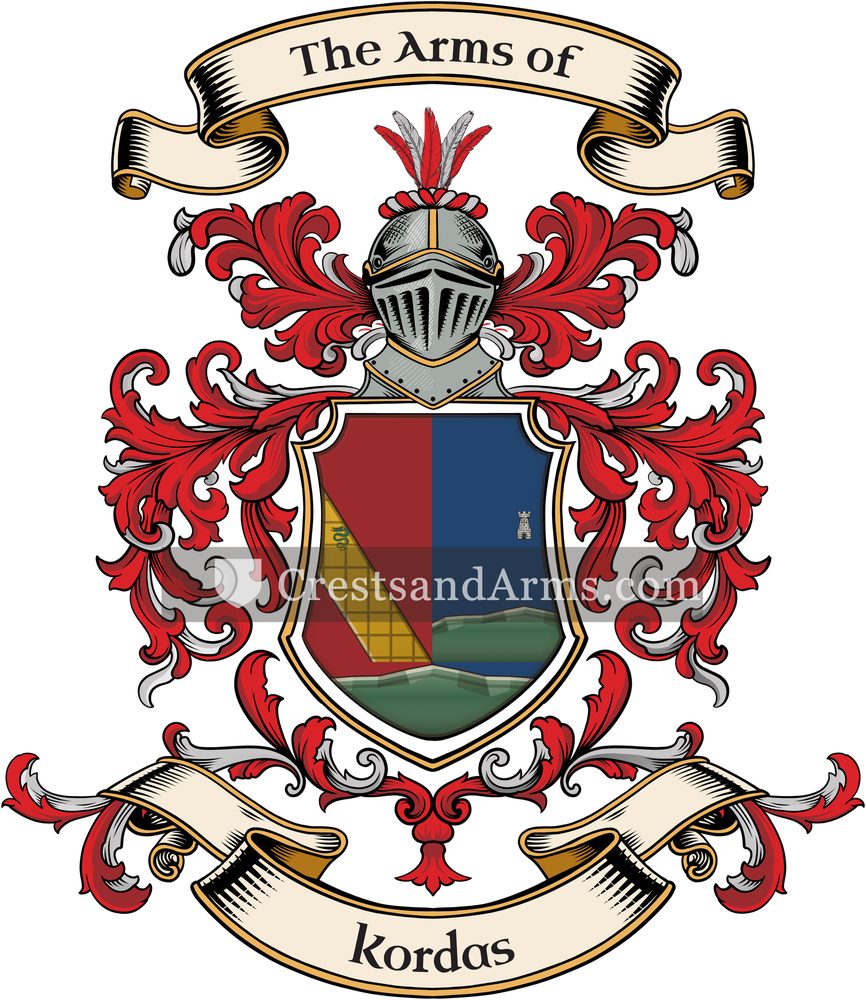 The Kordas coat of arms, drawn from the recorded blazon
