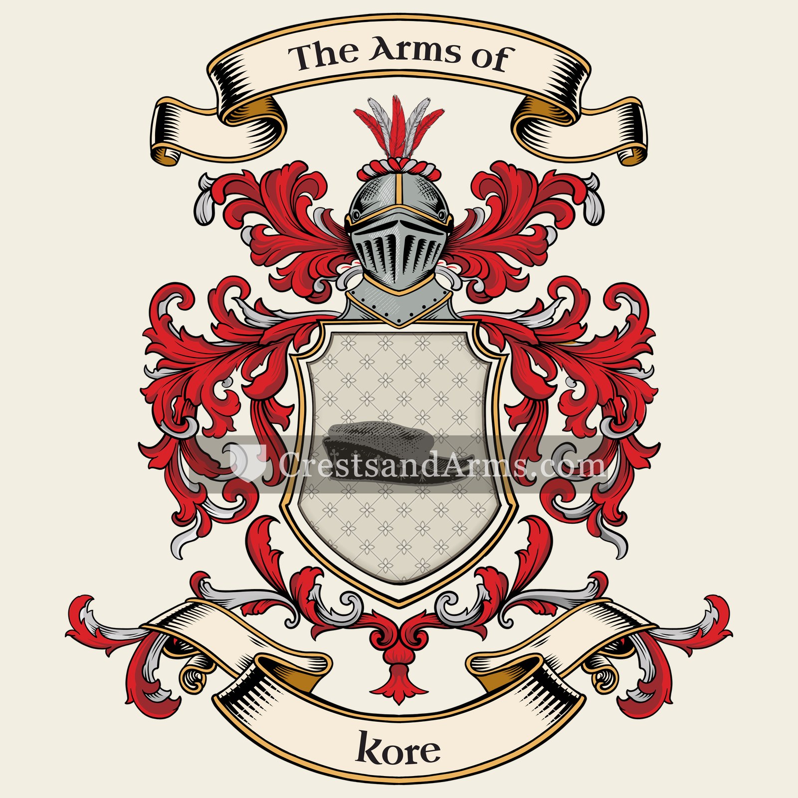 The Kore coat of arms, drawn from the recorded blazon