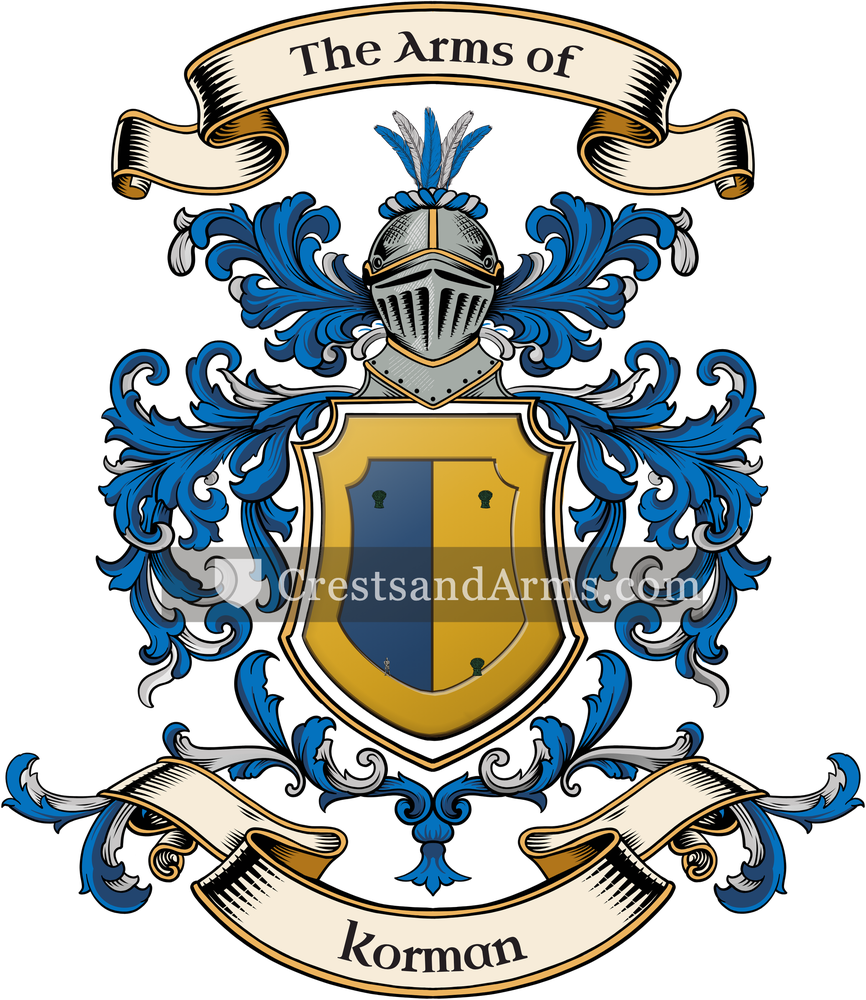 The Korman coat of arms, drawn from the recorded blazon