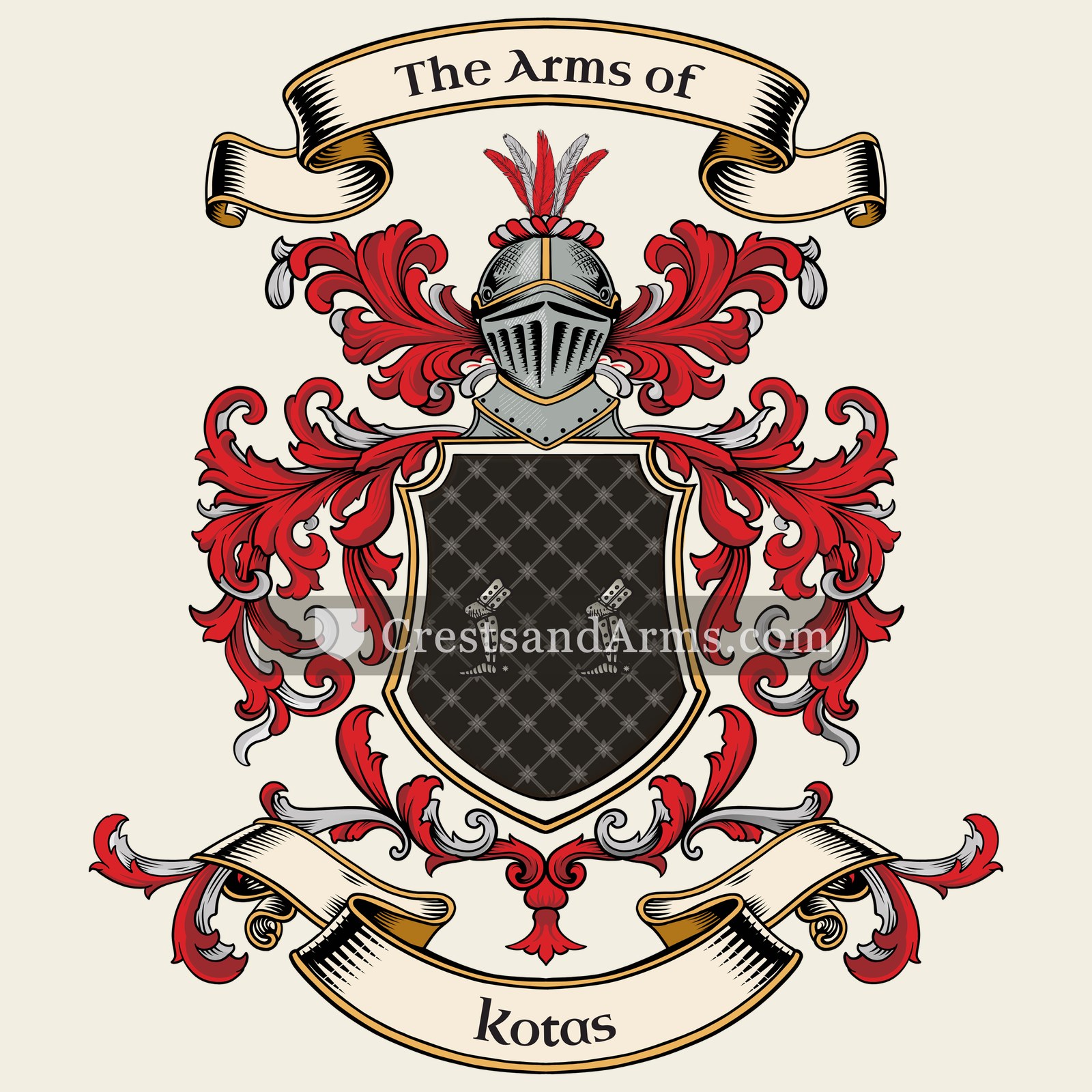 The Kotas coat of arms, drawn from the recorded blazon