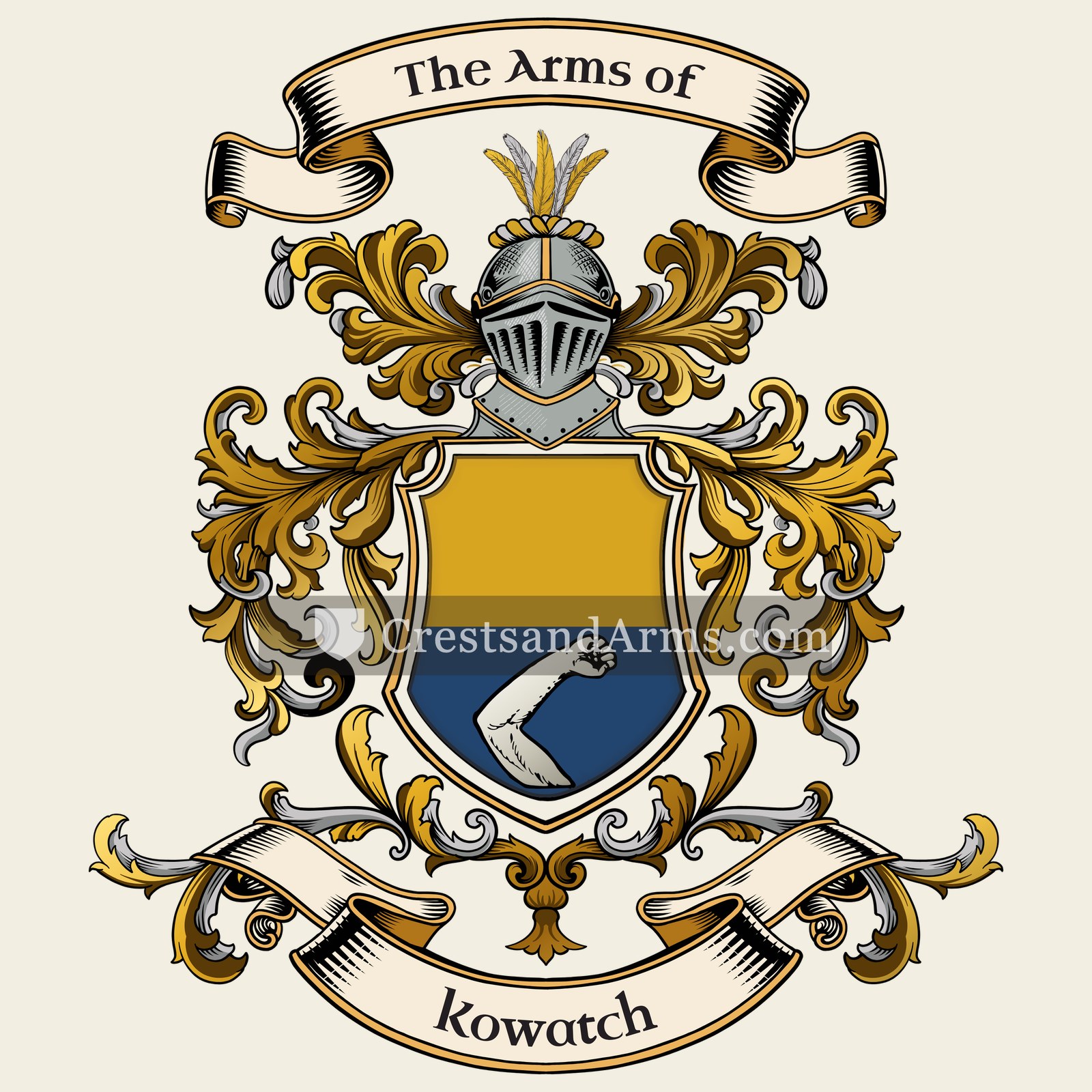 The Kowatch coat of arms, drawn from the recorded blazon
