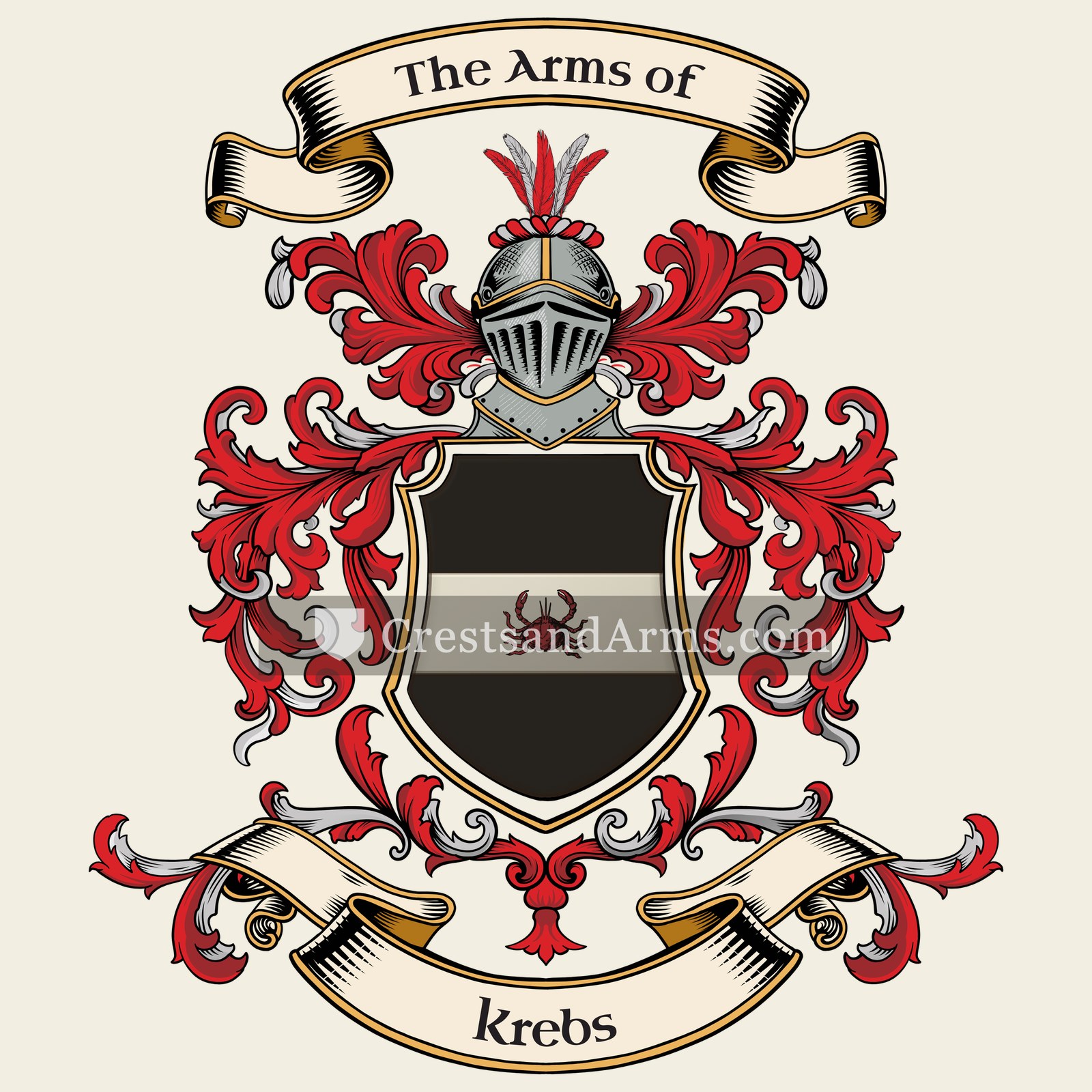 The Krebs coat of arms, drawn from the recorded blazon