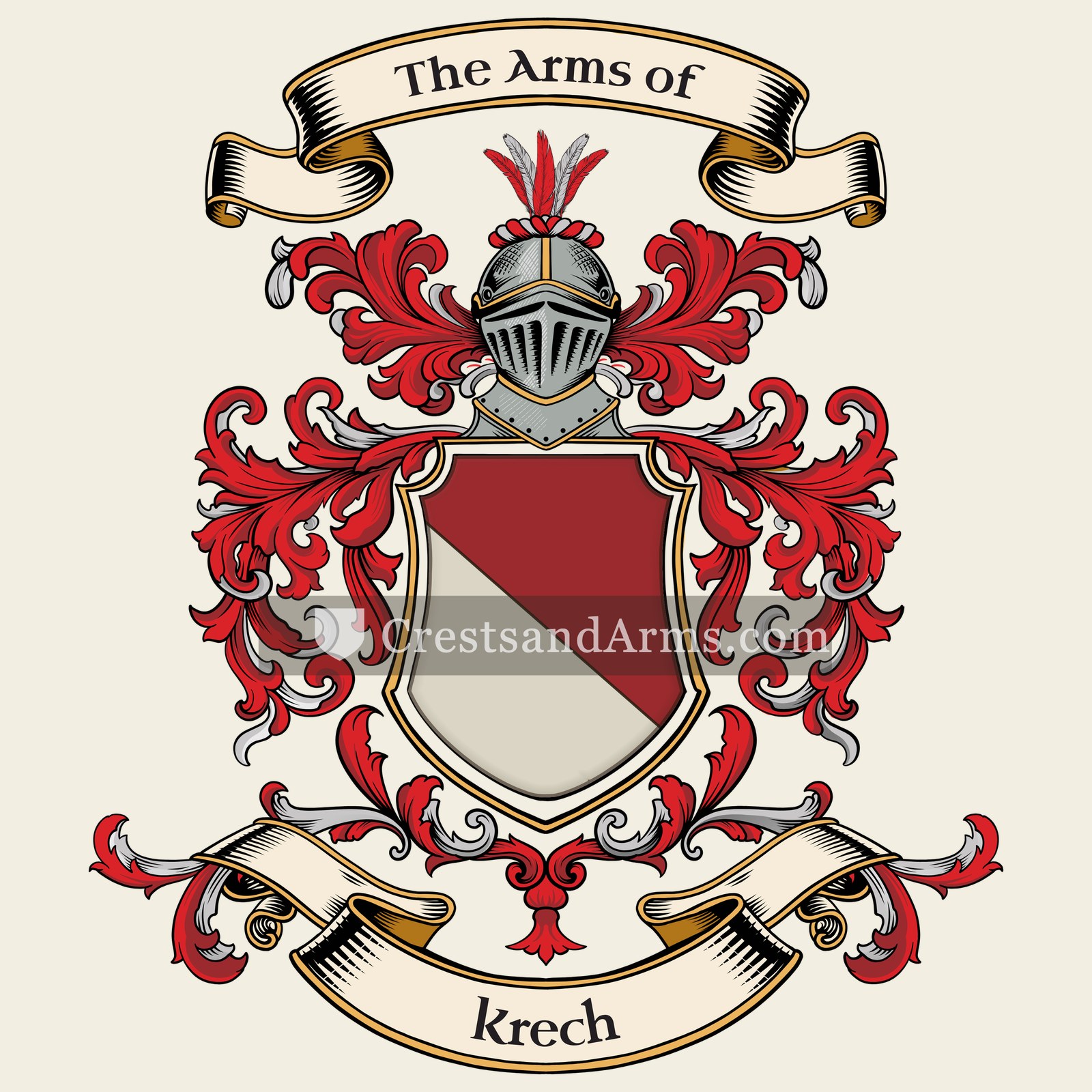 The Krech coat of arms, drawn from the recorded blazon