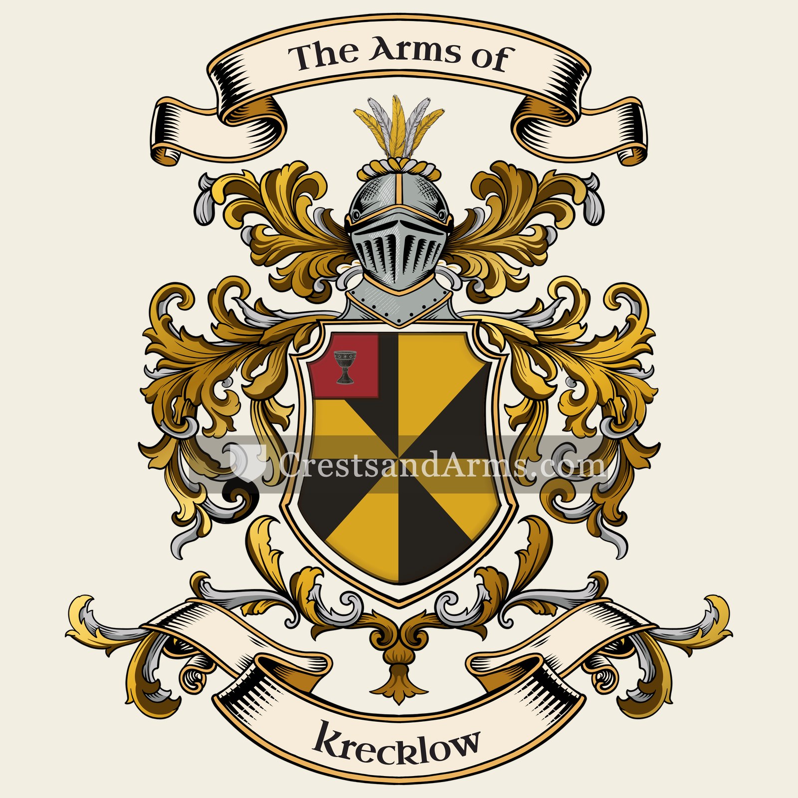 The Krecklow coat of arms, drawn from the recorded blazon