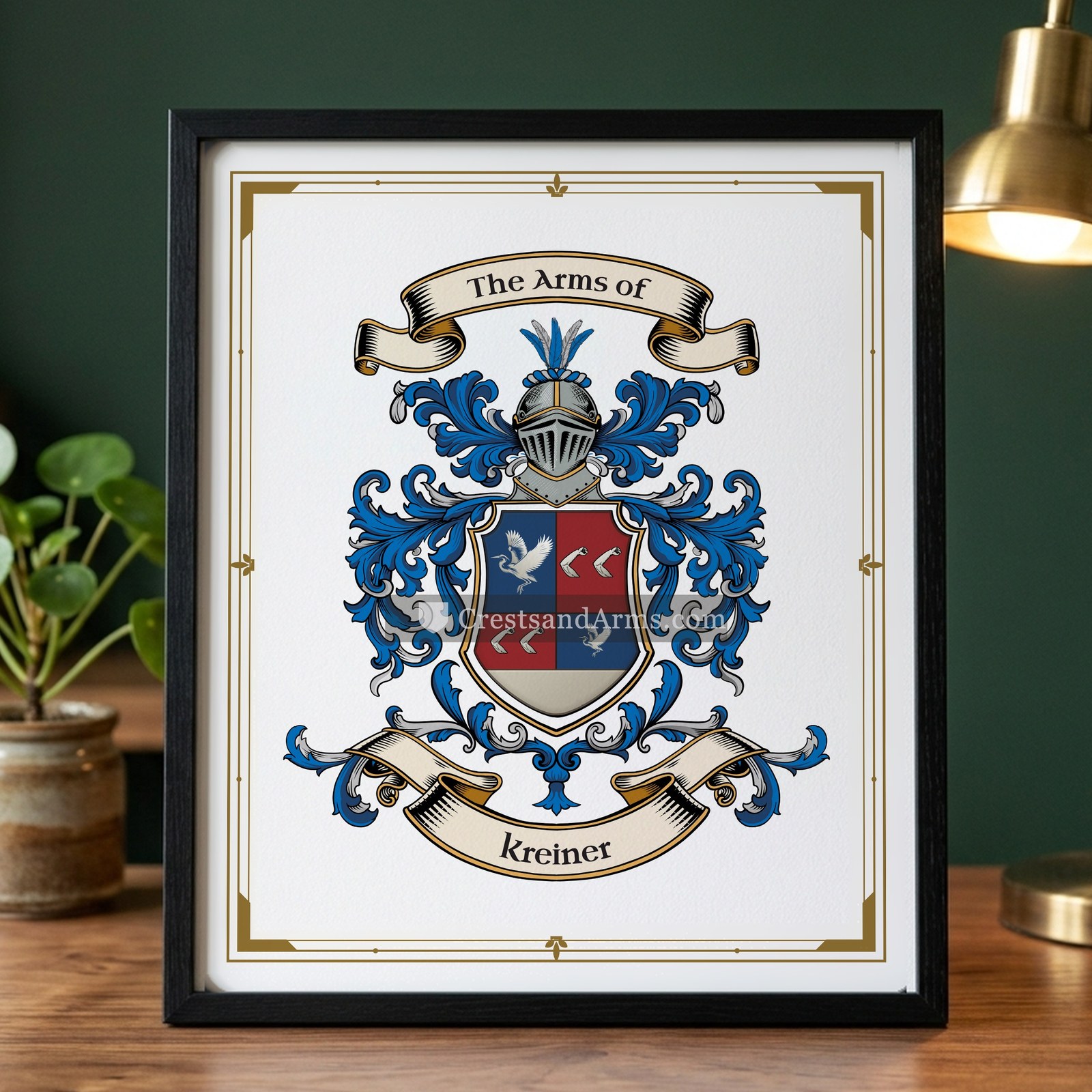The Kreiner coat of arms on the framed print