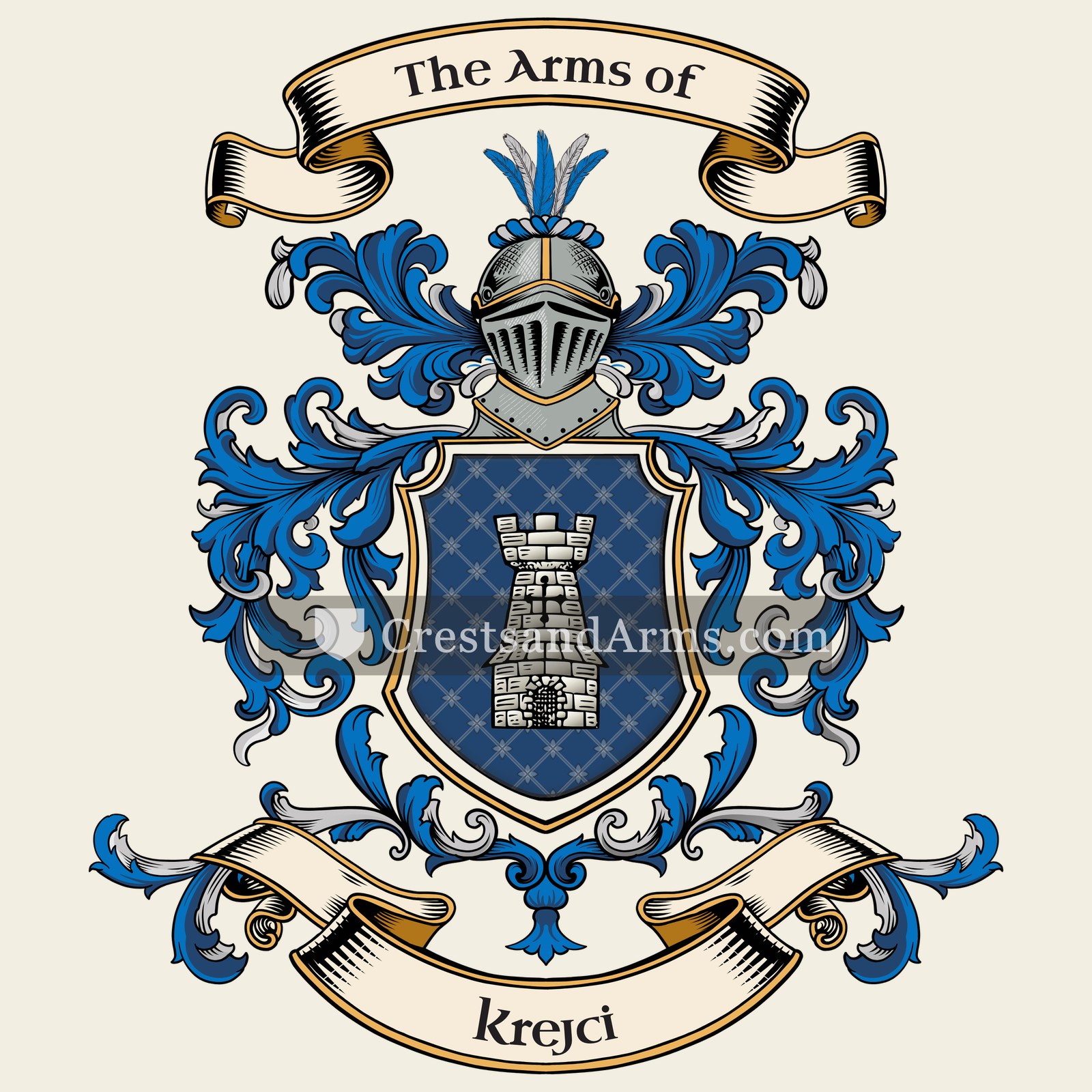 The Krejci coat of arms, drawn from the recorded blazon
