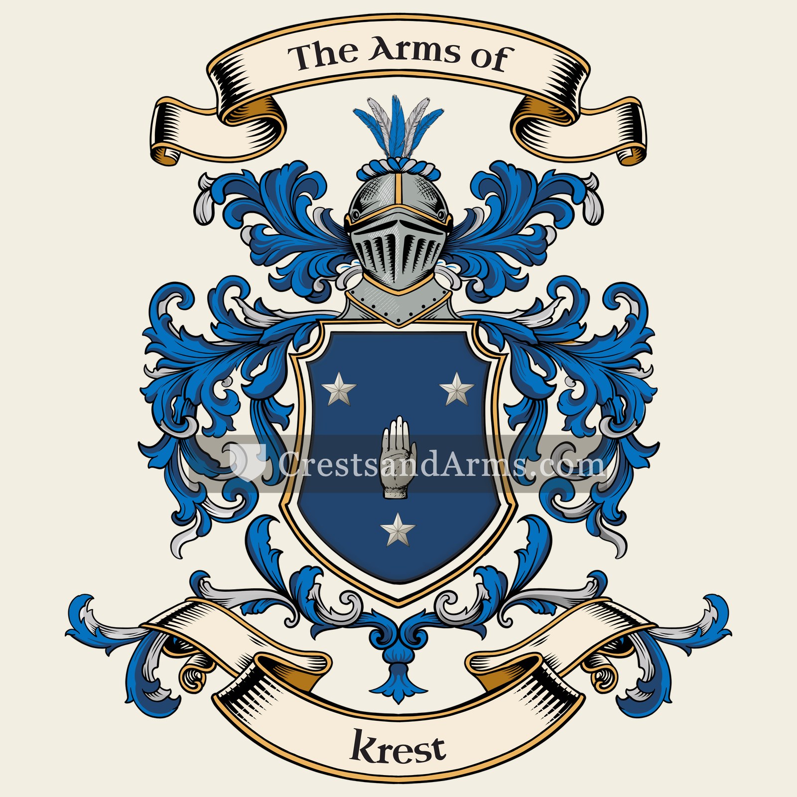 The Krest coat of arms, drawn from the recorded blazon