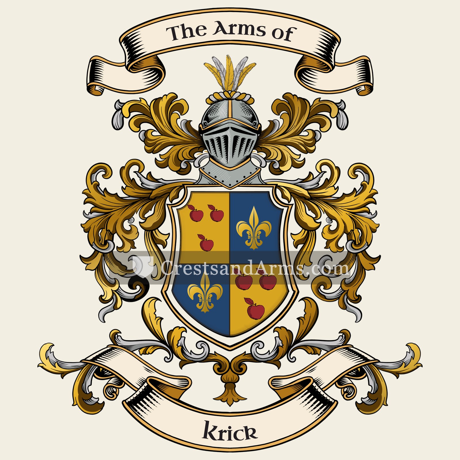 The Krick coat of arms, drawn from the recorded blazon