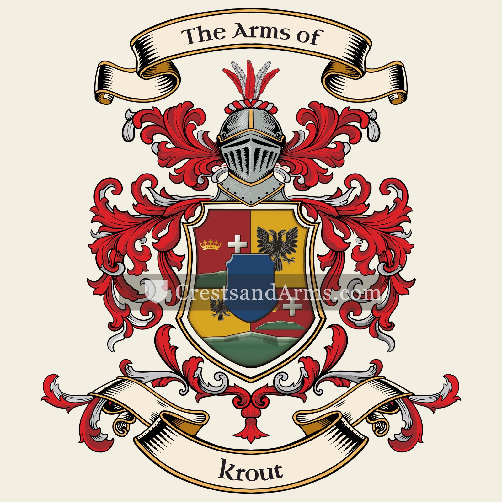 The Krout coat of arms, drawn from the recorded blazon