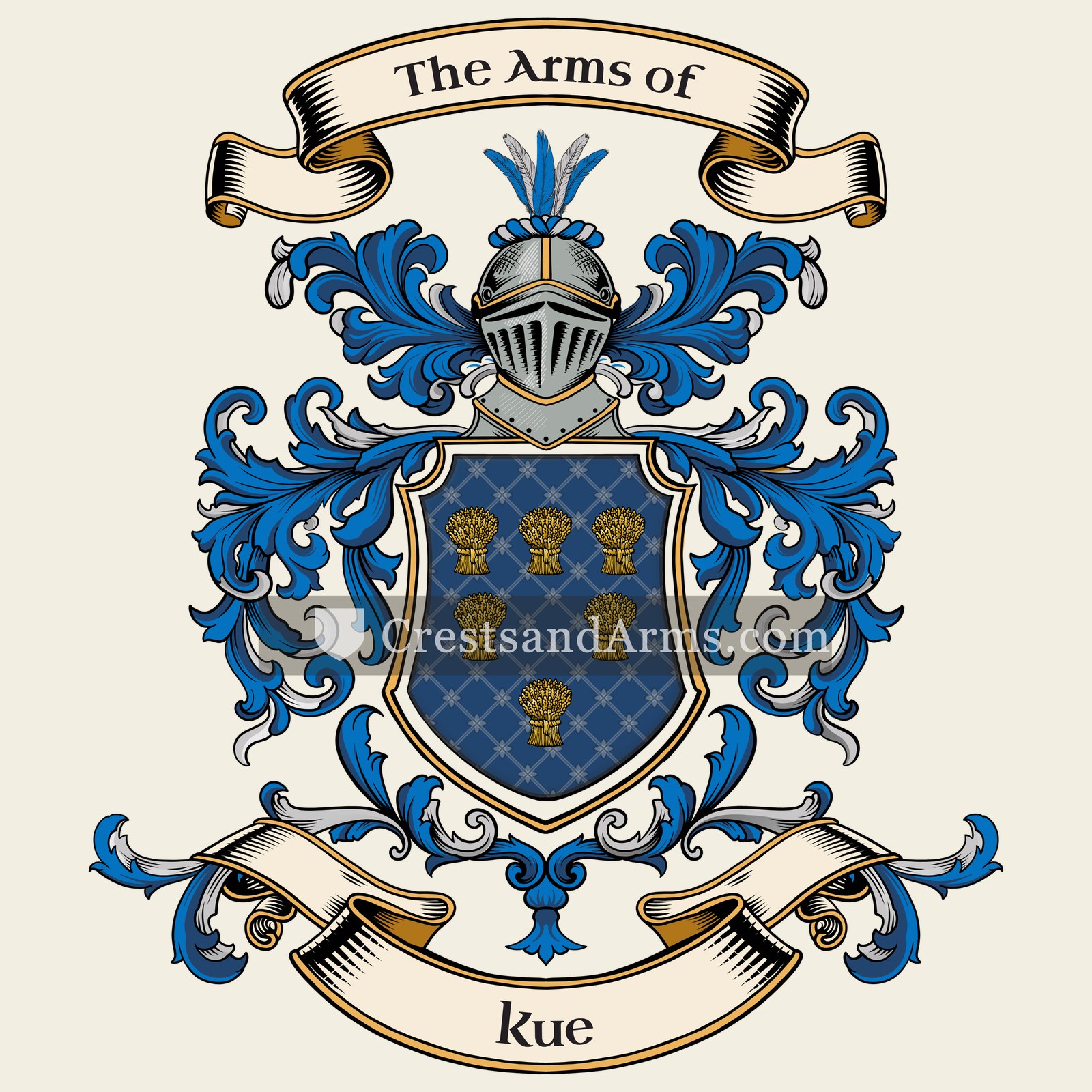 The Kue coat of arms, drawn from the recorded blazon