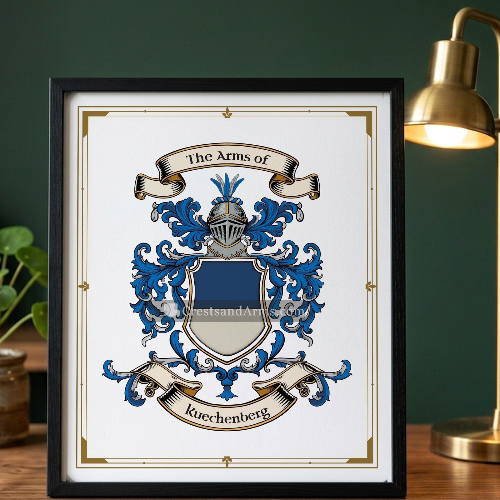 The Kuechenberg arms on the framed, black wood