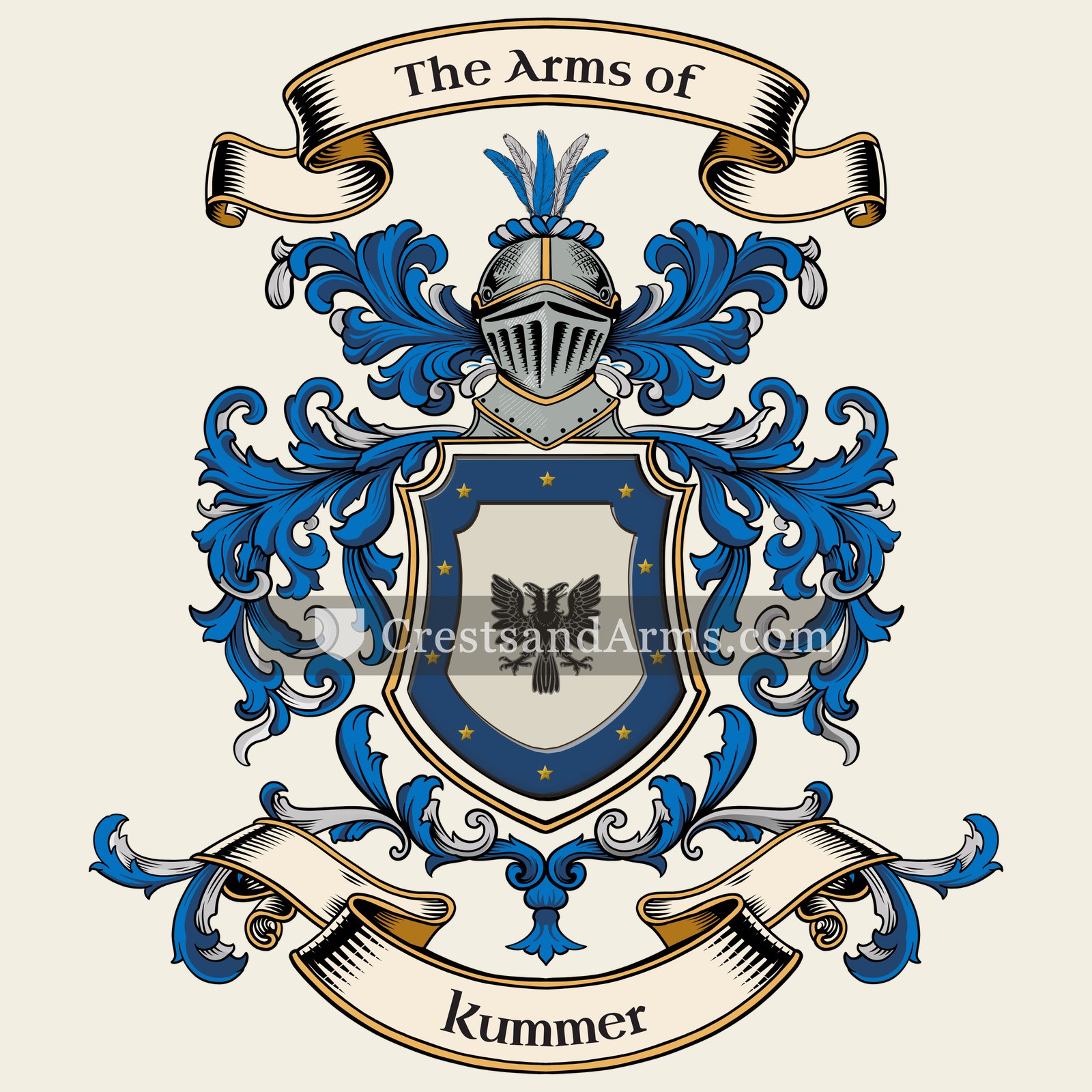 The Kummer coat of arms, drawn from the recorded blazon