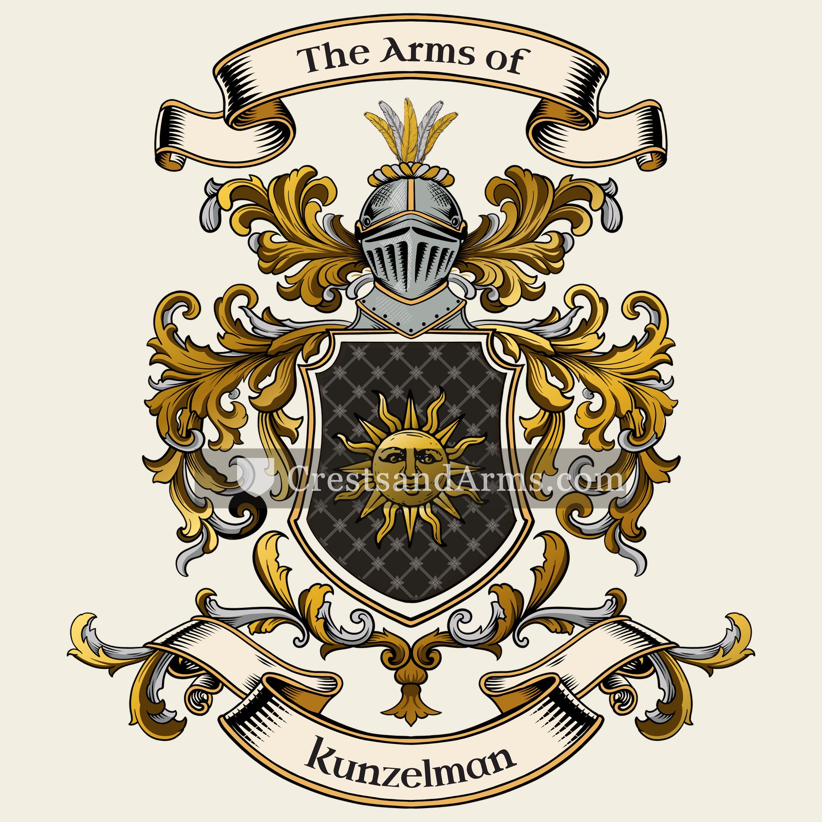 The Kunzelman coat of arms, drawn from the recorded blazon