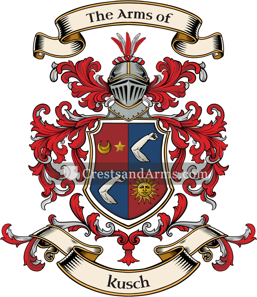The Kusch coat of arms, drawn from the recorded blazon
