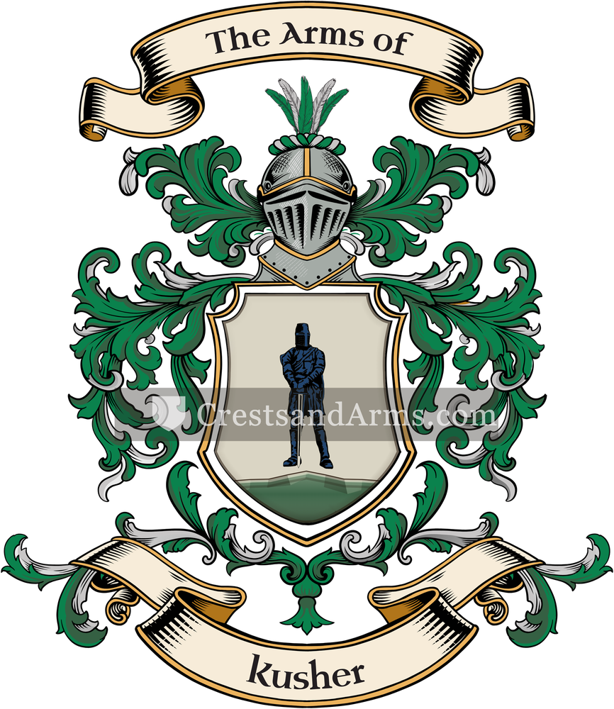 The Kusher coat of arms, drawn from the recorded blazon