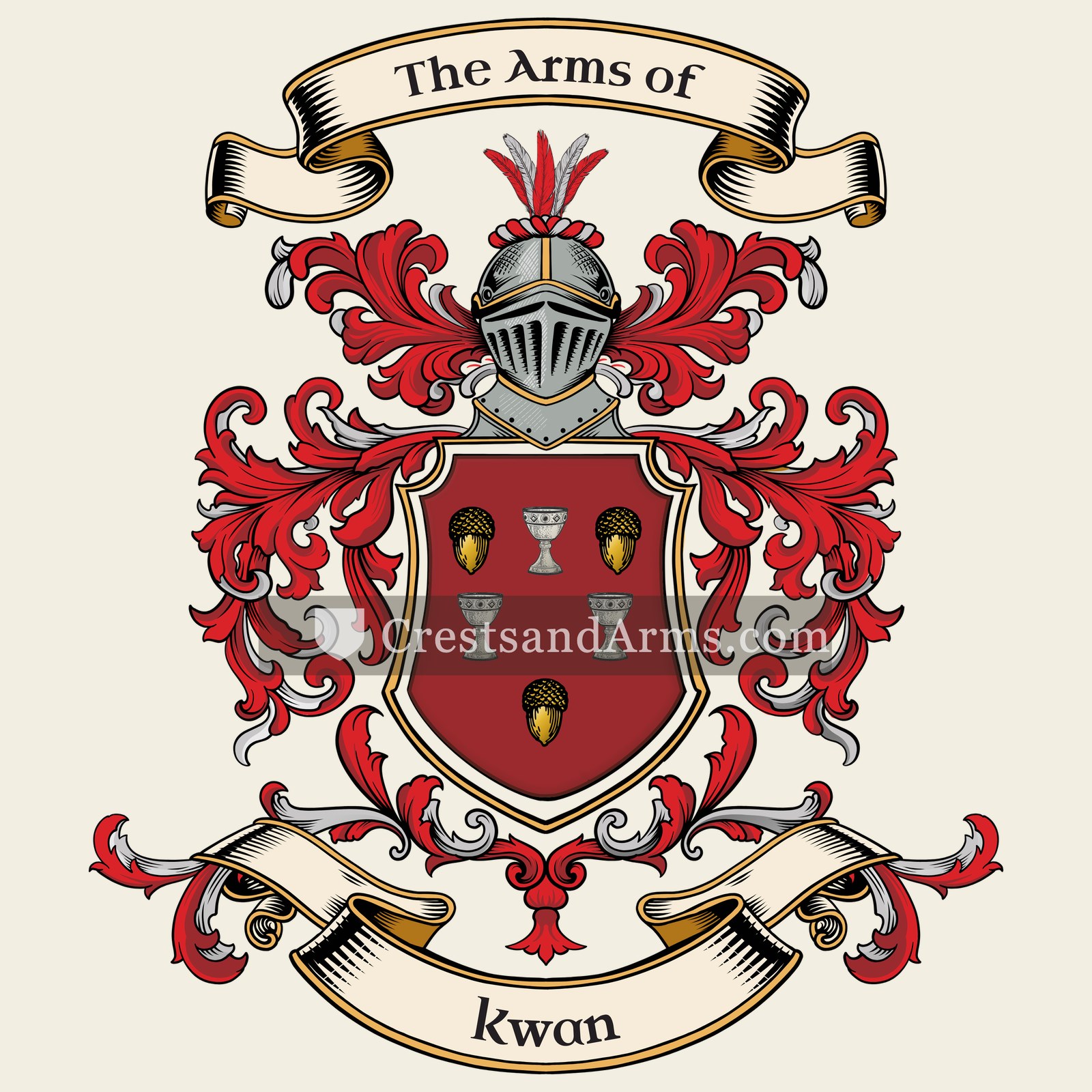 The Kwan coat of arms, drawn from the recorded blazon
