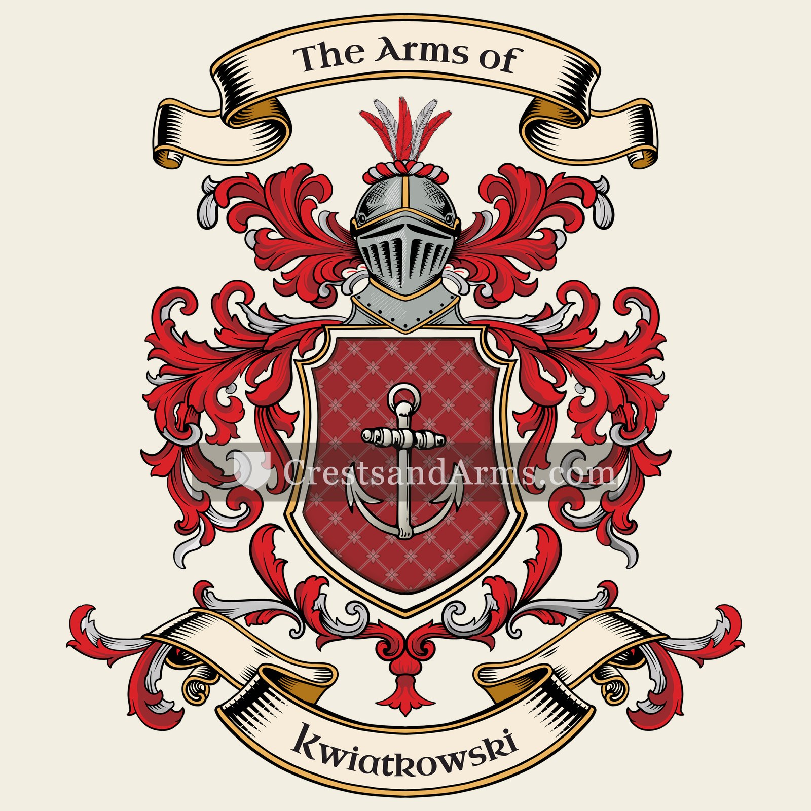 The Kwiatkowski coat of arms, drawn from the recorded blazon