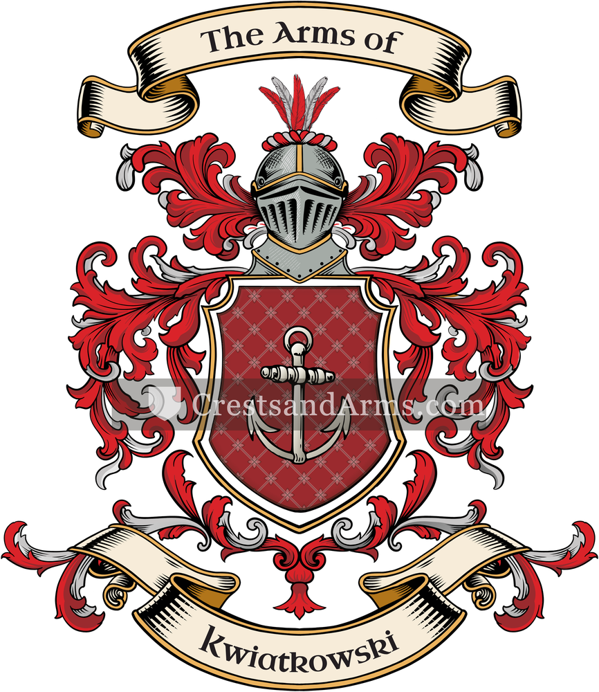 The Kwiatkowski coat of arms, drawn from the recorded blazon