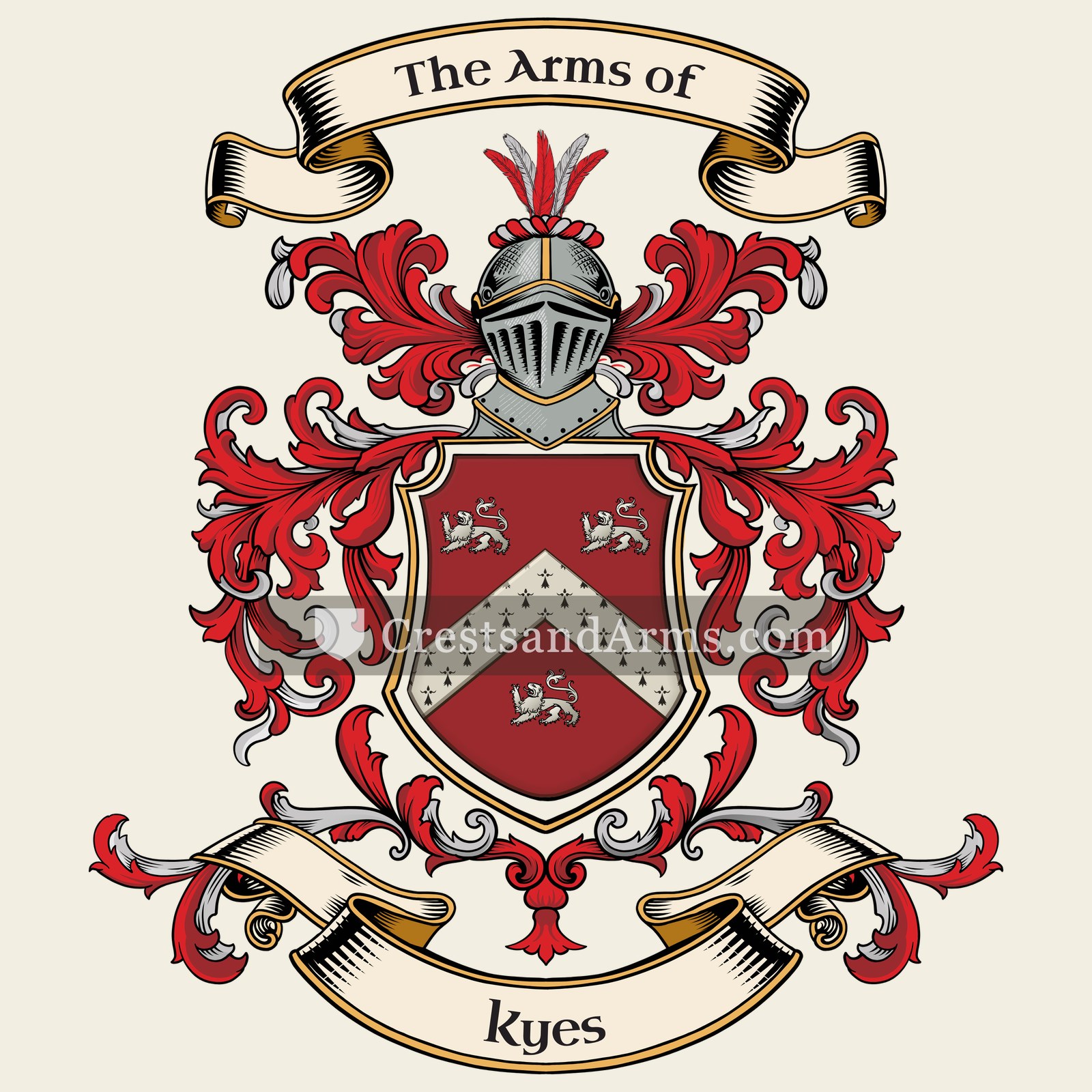 The Kyes coat of arms, drawn from the recorded blazon