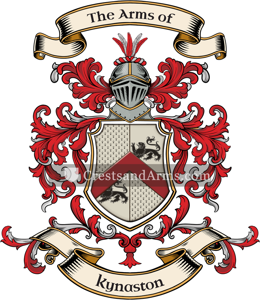 The Kynaston coat of arms, drawn from the recorded blazon