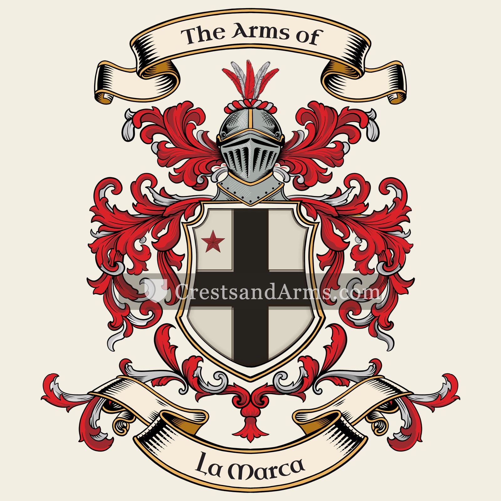 The La Marca coat of arms, drawn from the recorded blazon