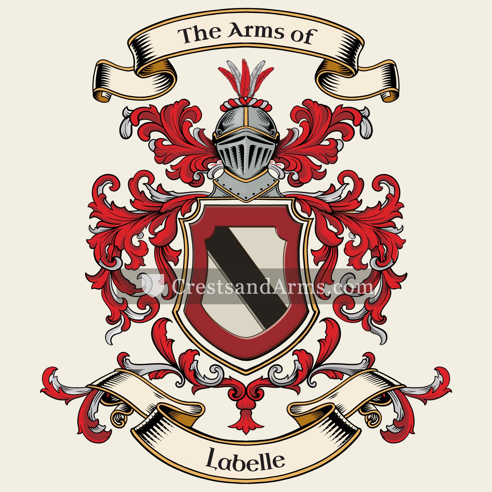 The Labelle coat of arms, drawn from the recorded blazon