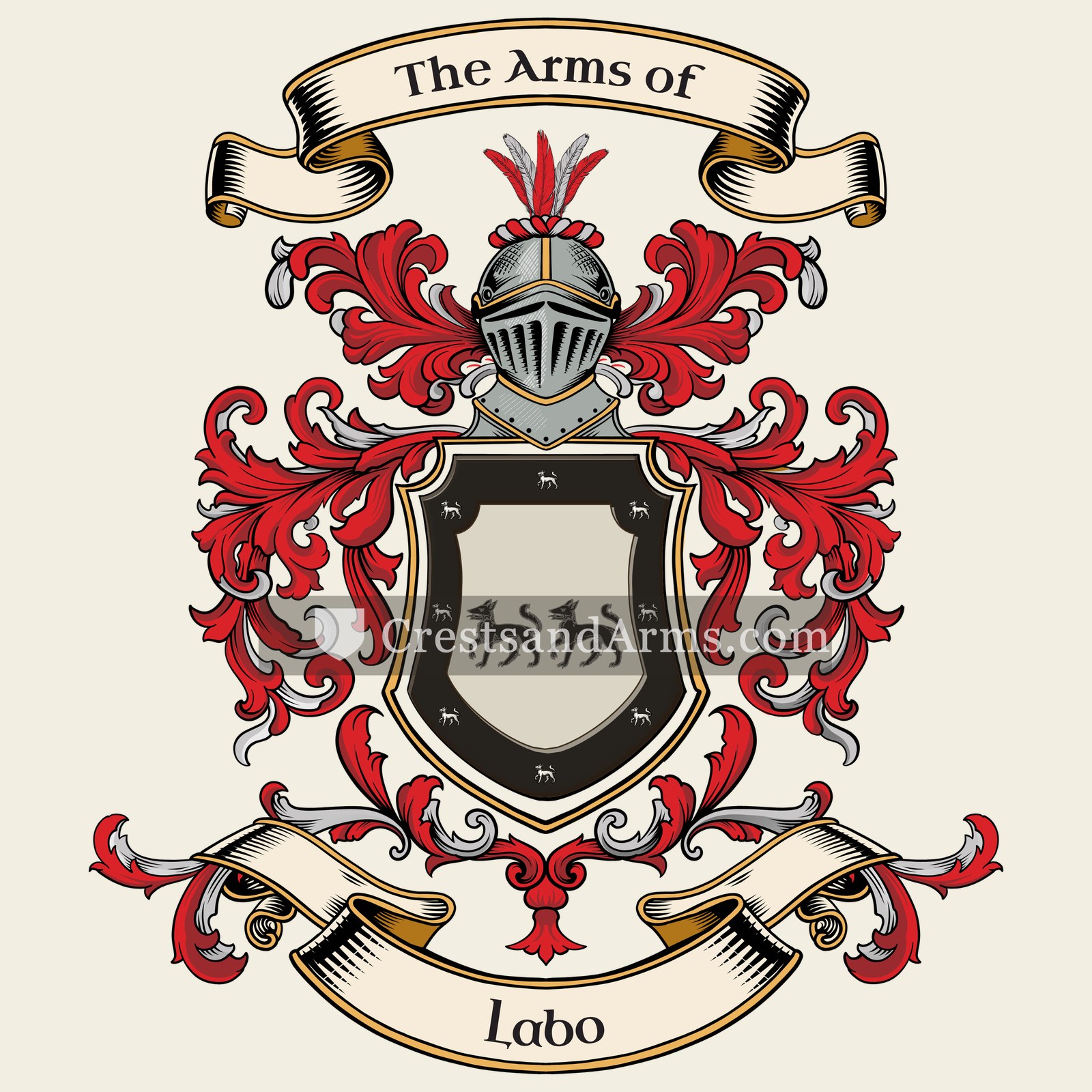 The Labo coat of arms, drawn from the recorded blazon