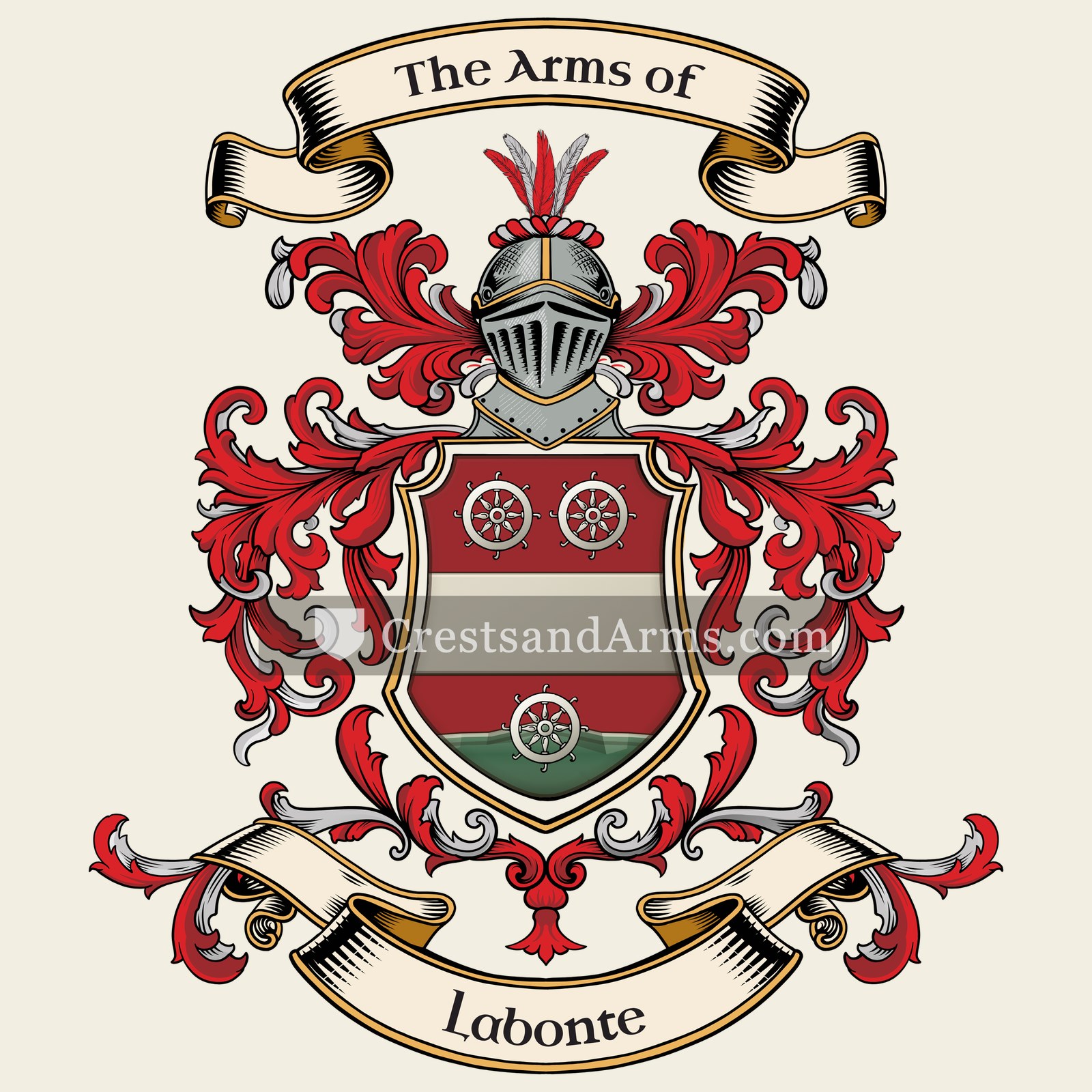 The Labonte coat of arms, drawn from the recorded blazon