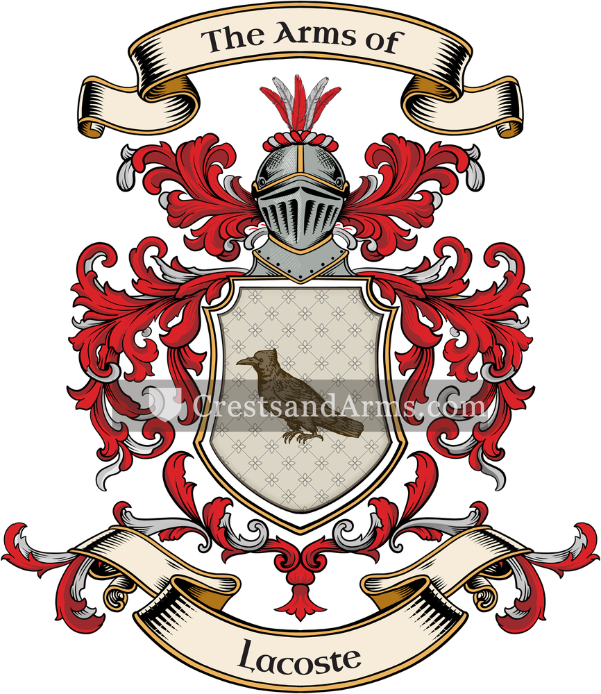 The Lacoste coat of arms, drawn from the recorded blazon