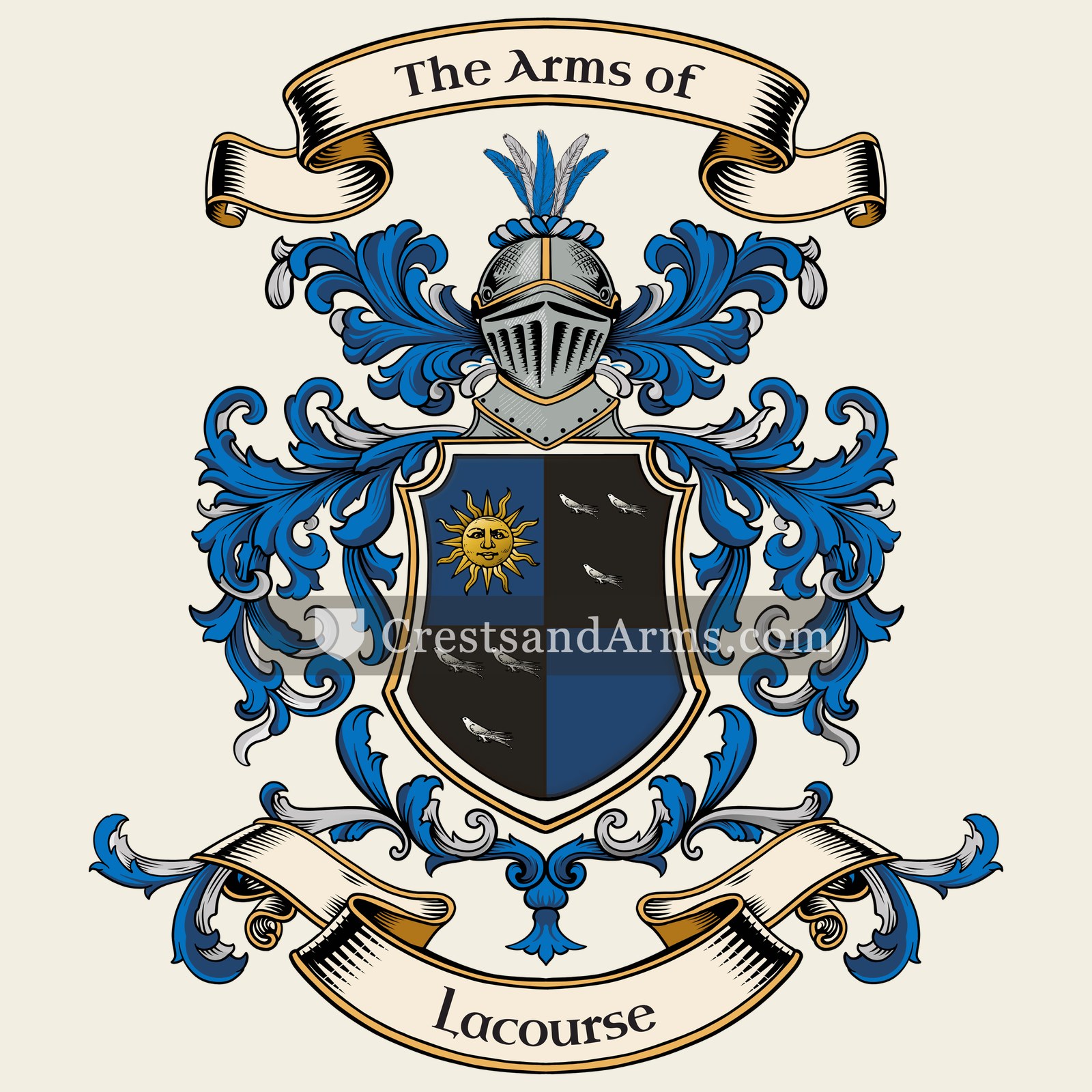 The Lacourse coat of arms, drawn from the recorded blazon