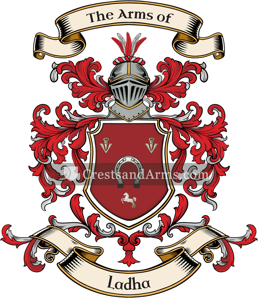 The Ladha coat of arms, drawn from the recorded blazon