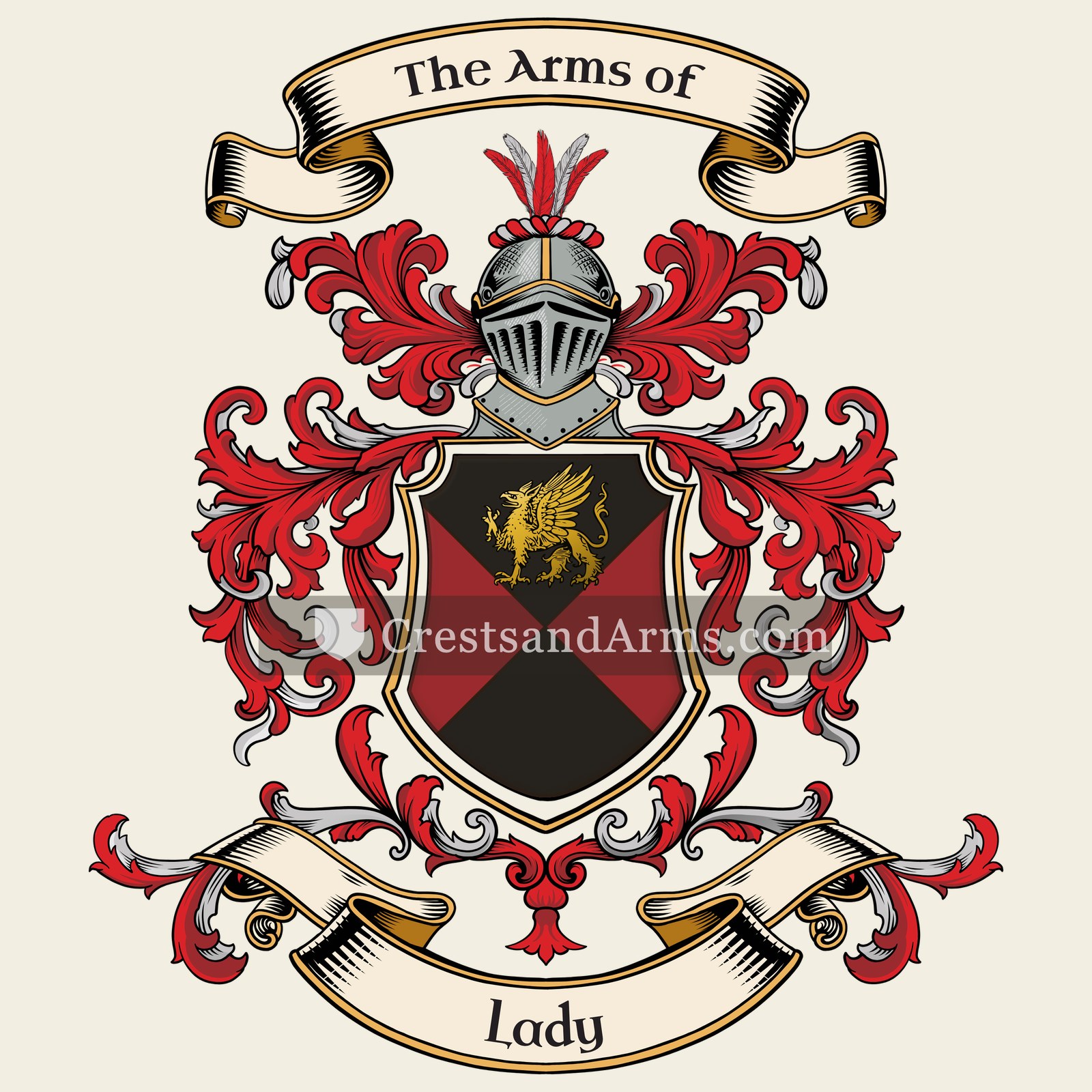 The Lady coat of arms, drawn from the recorded blazon