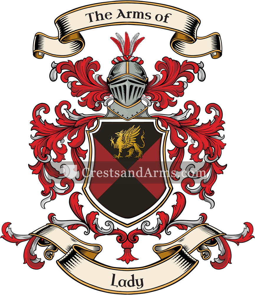 The Lady coat of arms, drawn from the recorded blazon