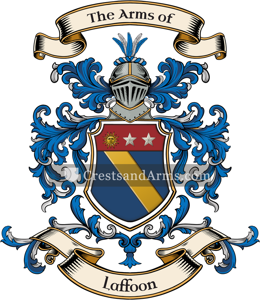 The Laffoon coat of arms, drawn from the recorded blazon