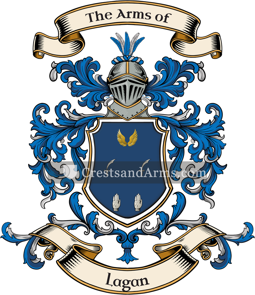 The Lagan coat of arms, drawn from the recorded blazon