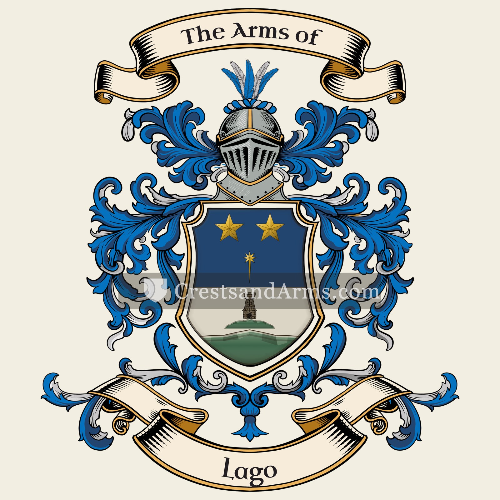 The Lago coat of arms, drawn from the recorded blazon