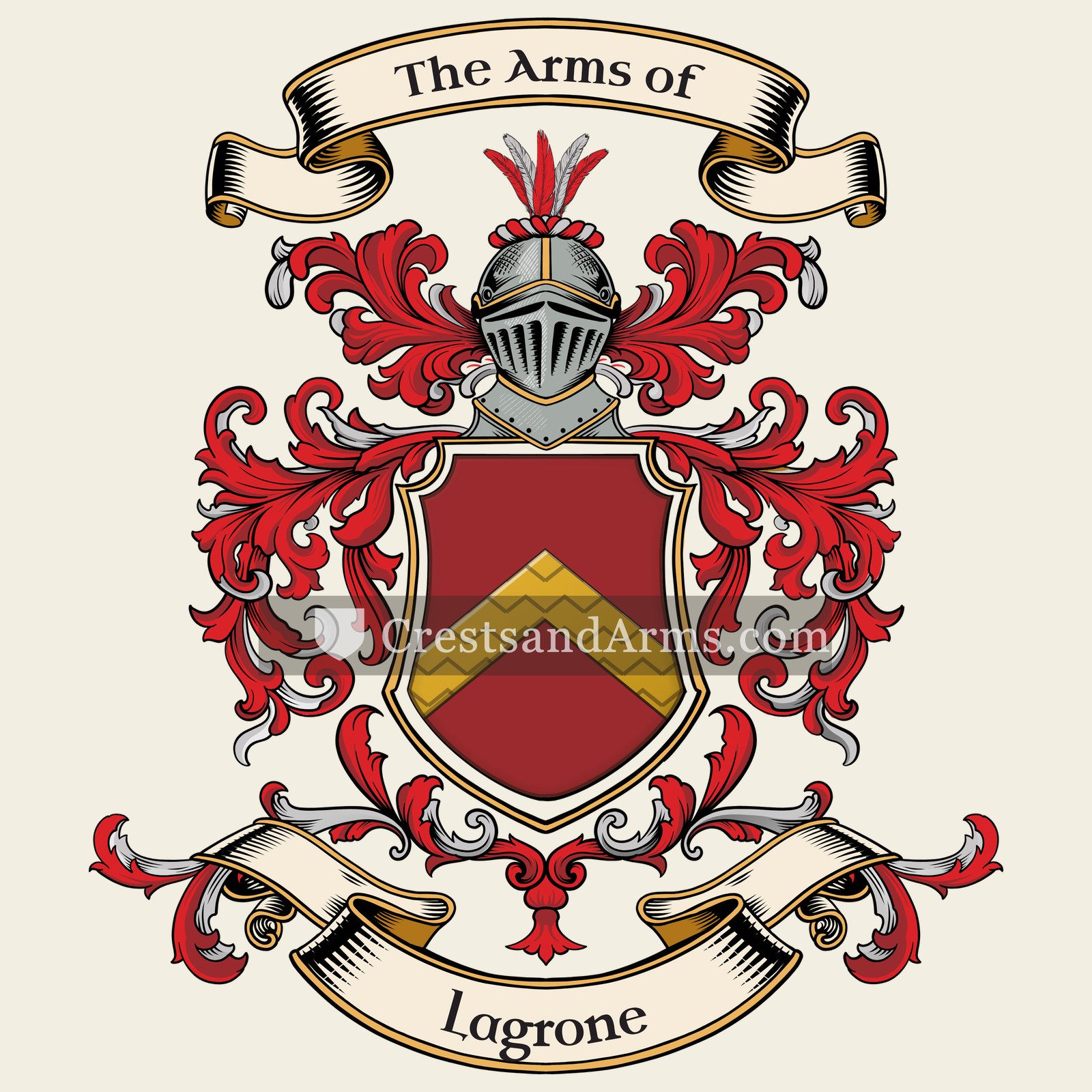 The Lagrone coat of arms, drawn from the recorded blazon
