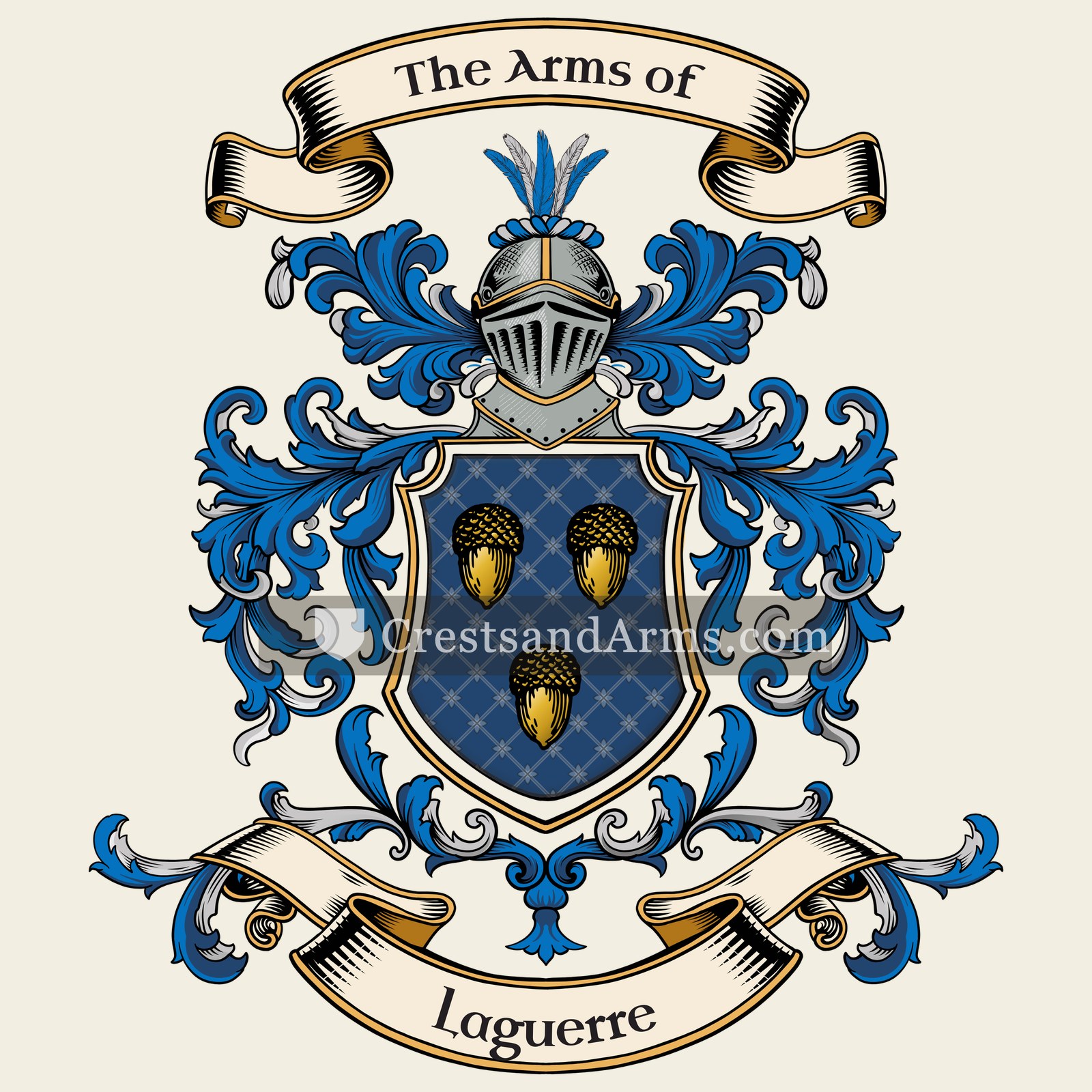 The Laguerre coat of arms, drawn from the recorded blazon