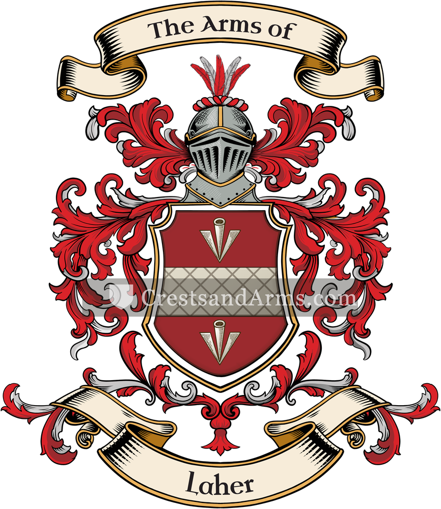The Laher coat of arms, drawn from the recorded blazon