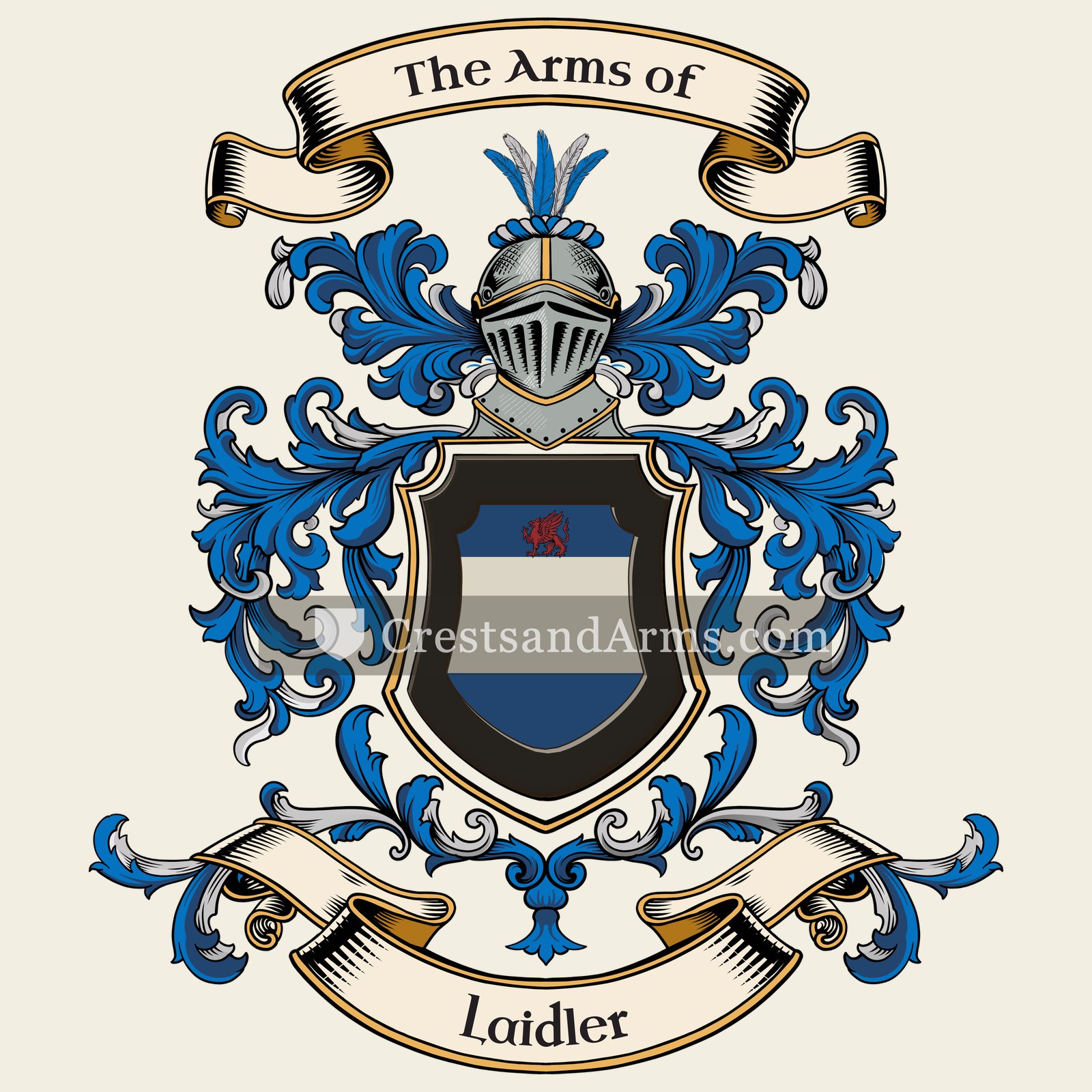 The Laidler coat of arms, drawn from the recorded blazon