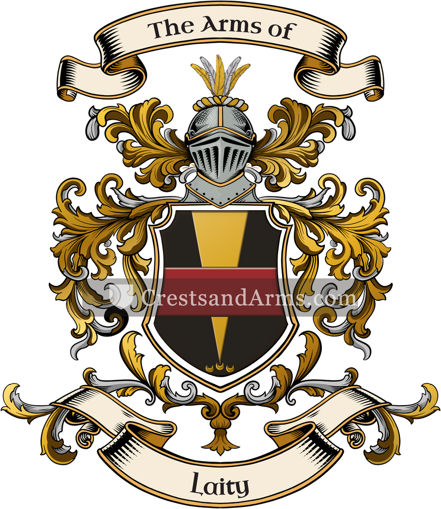 The Laity coat of arms, drawn from the recorded blazon