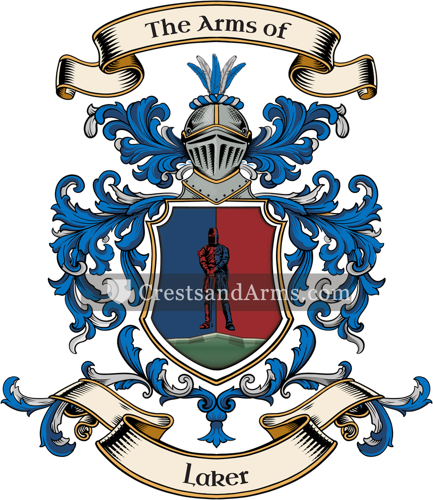 The Laker coat of arms, drawn from the recorded blazon