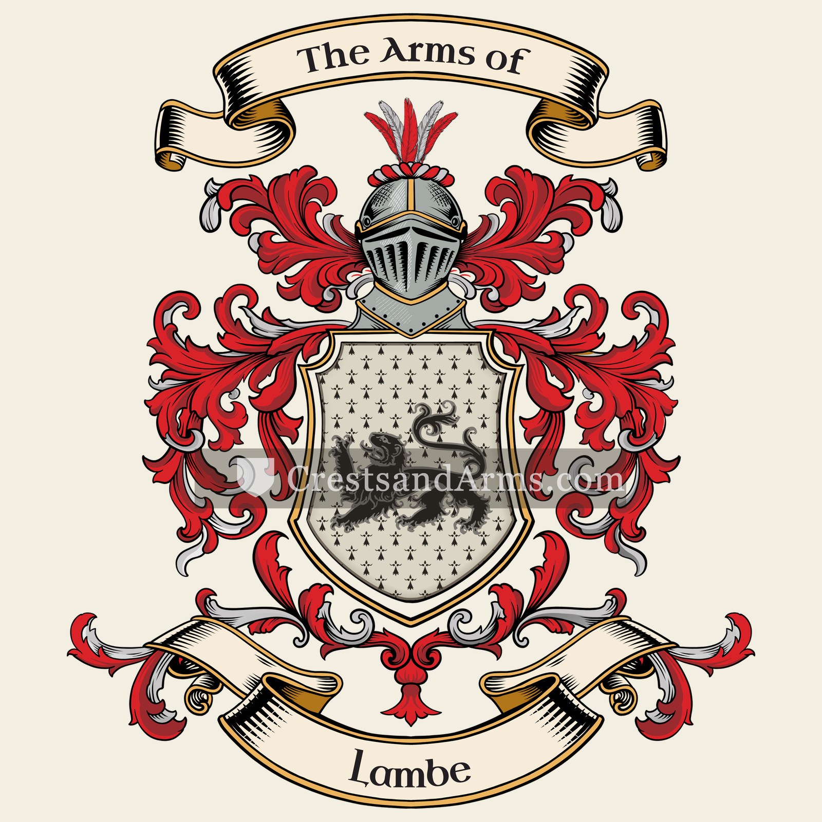 The Lambe coat of arms, drawn from the recorded blazon
