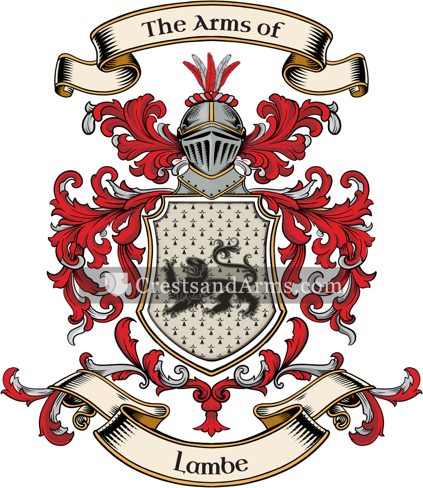 The Lambe coat of arms, drawn from the recorded blazon
