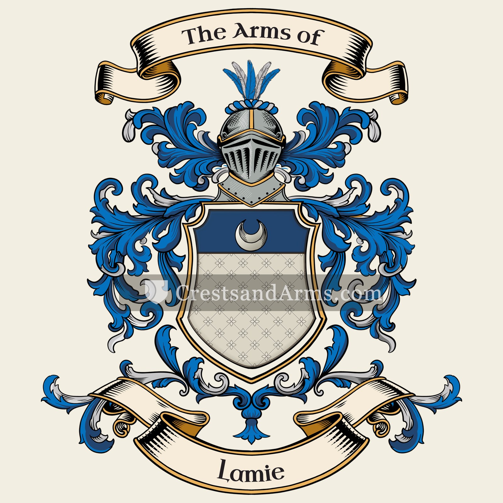 The Lamie coat of arms, drawn from the recorded blazon