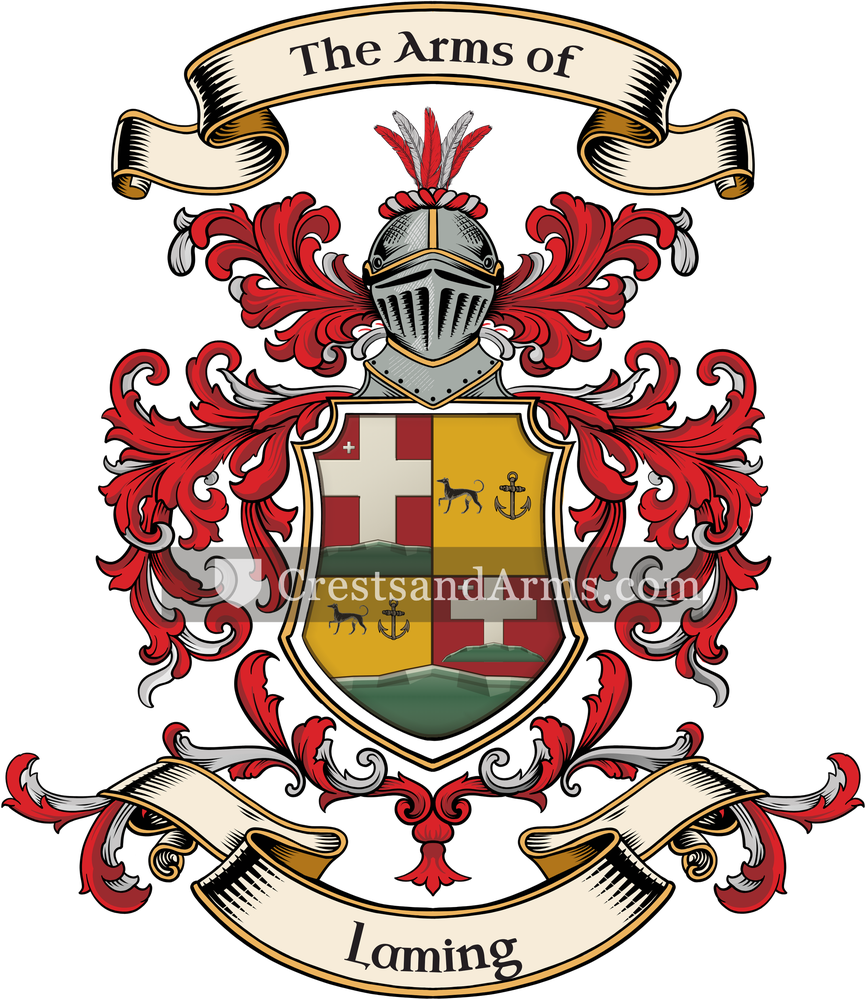 The Laming coat of arms, drawn from the recorded blazon