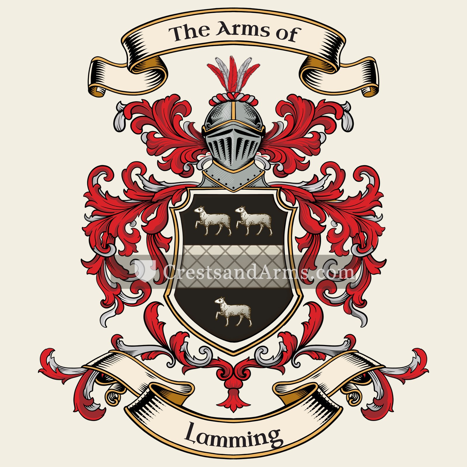The Lamming coat of arms, drawn from the recorded blazon
