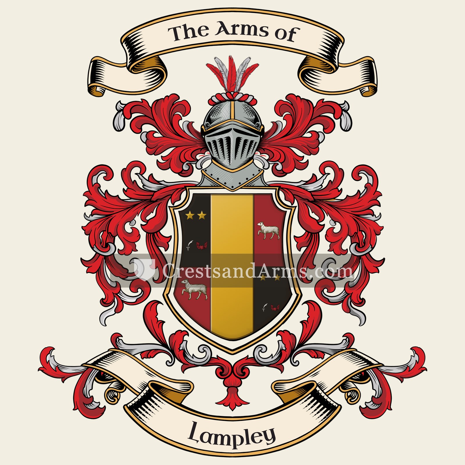 The Lampley coat of arms, drawn from the recorded blazon