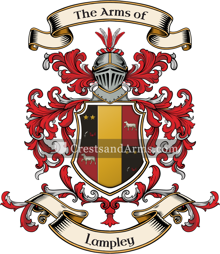 The Lampley coat of arms, drawn from the recorded blazon