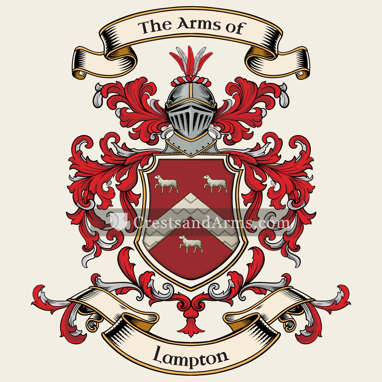 The Lampton coat of arms, drawn from the recorded blazon